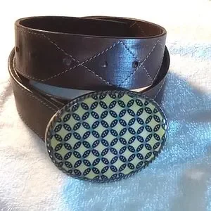 Vintage Unique Ivan Pattern Design Buckle Genuine Leather India Women Belt 34\